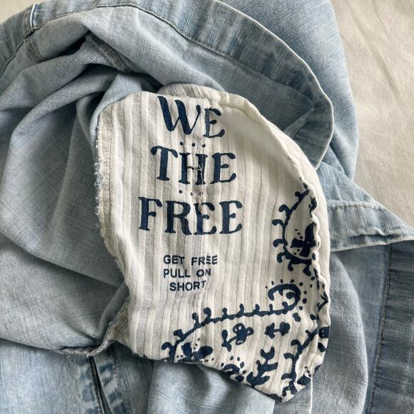 Free People We the Free Get Free Chambray Pull-On Shorts in Sand Dollar Blue - Picture 10 of 12